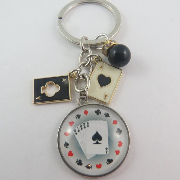 Poker Keychain Casino Key Ring Playing Card Charm Gambling Gift for Him or Her - Picture 1 of 4